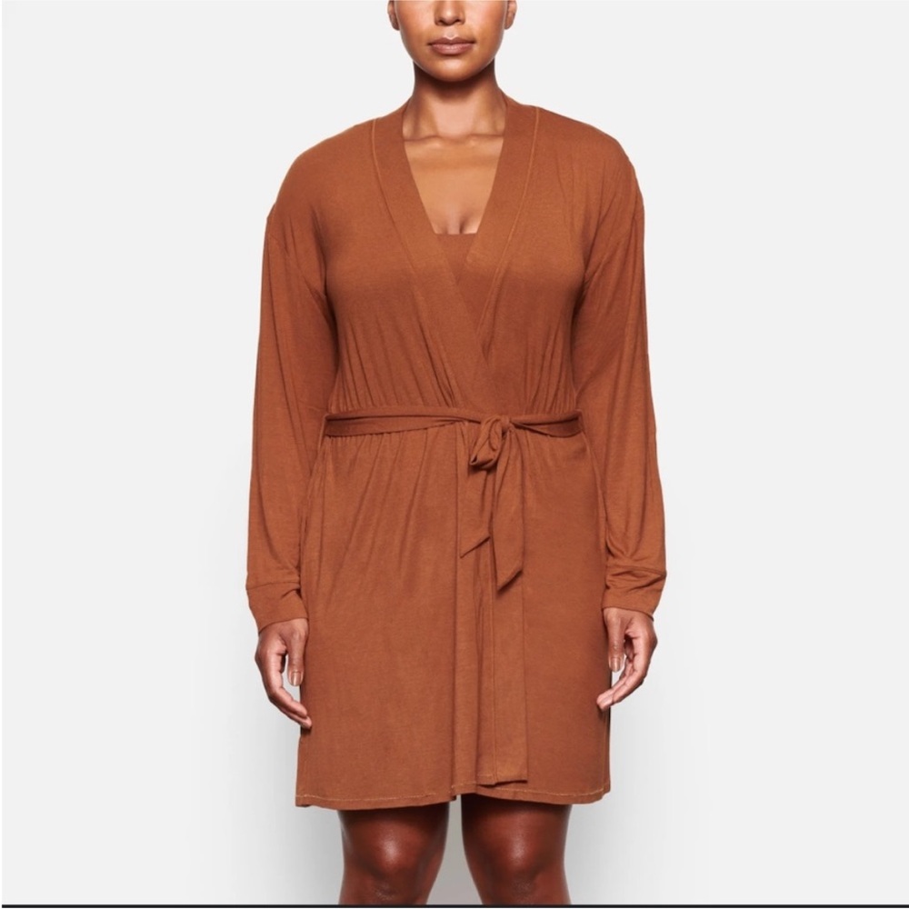 Skims ribbed soft lounge copper robe